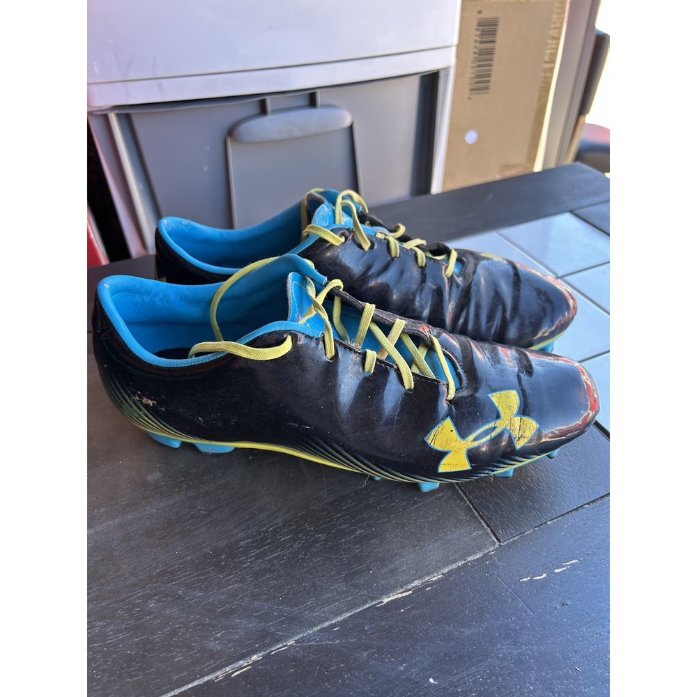 Under Armour Soccer Cleats Mens 12 1227310-002 Black Blue Yellow FG Football